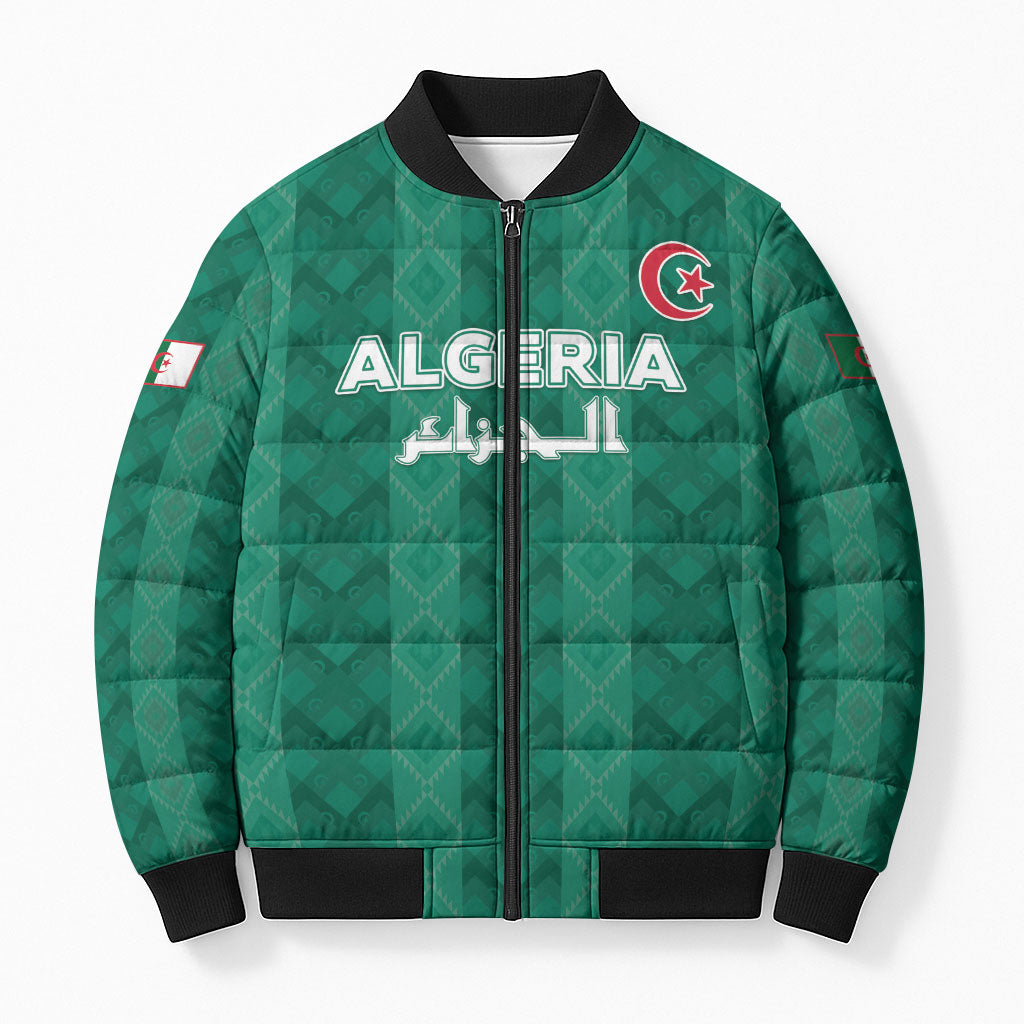 Custom Algeria Football 2026 Bomber Puffer Jacket Algerian Geometric Patterns
