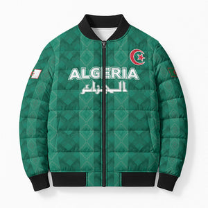 Custom Algeria Football 2026 Bomber Puffer Jacket Algerian Geometric Patterns