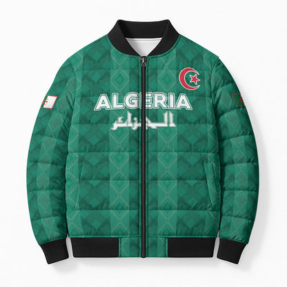 Custom Algeria Football 2026 Bomber Puffer Jacket Algerian Geometric Patterns