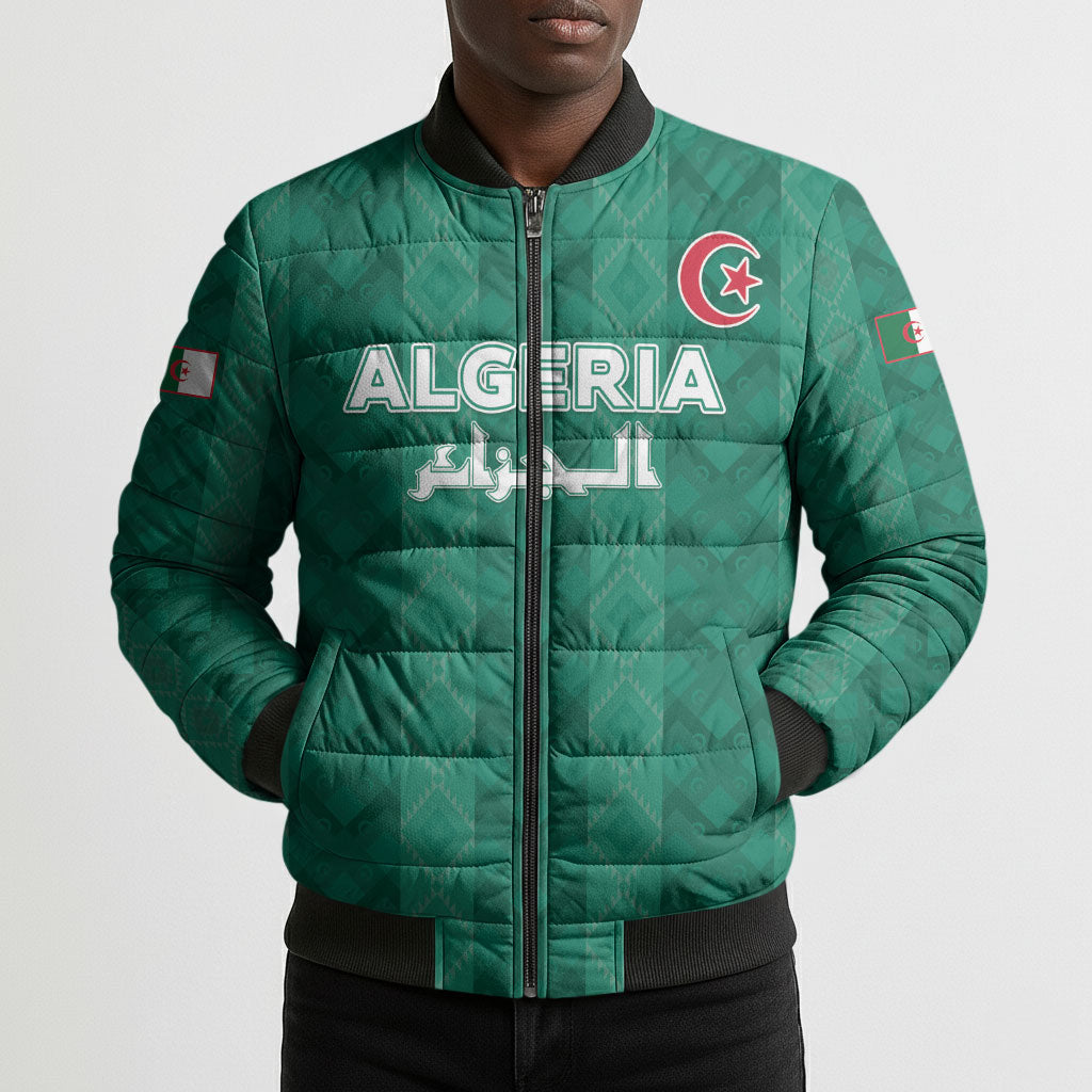 Custom Algeria Football 2026 Bomber Puffer Jacket Algerian Geometric Patterns