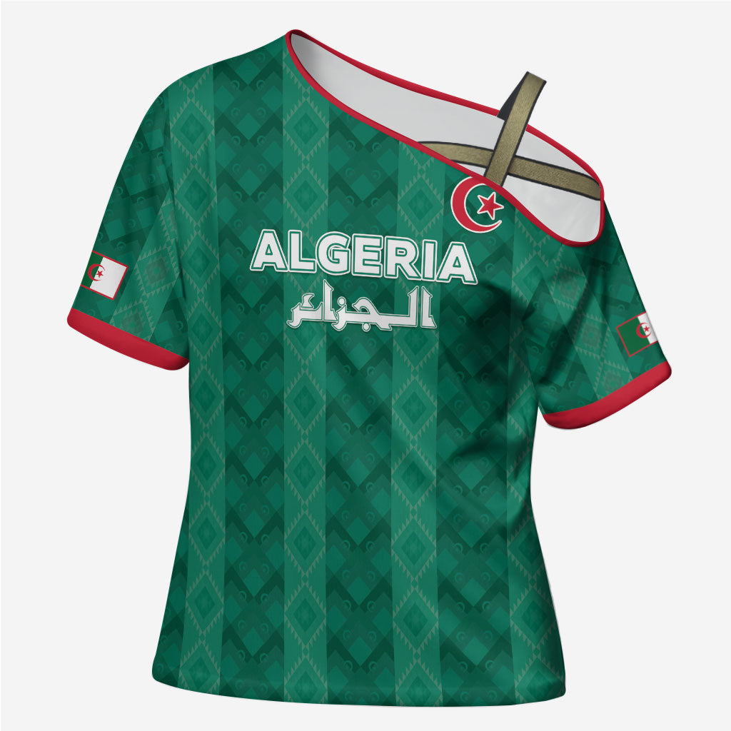Custom Algeria Football 2026 Cross Shoulder Shirt Algerian Geometric Patterns