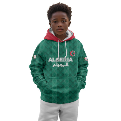 Custom Algeria Football 2026 Kid Hoodie Algerian Geometric Patterns