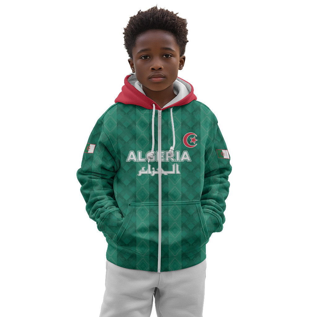 Custom Algeria Football 2026 Kid Hoodie Algerian Geometric Patterns