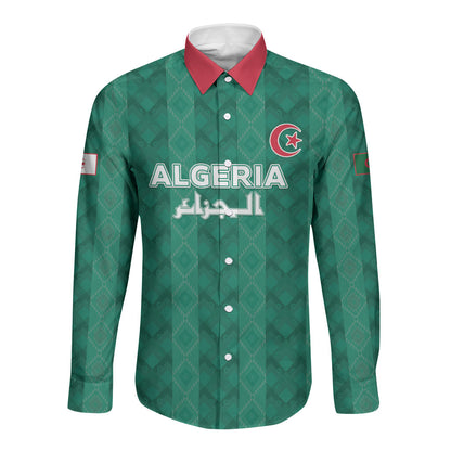 Custom Algeria Football 2026 Long Sleeve Button Shirt Algerian Geometric Patterns