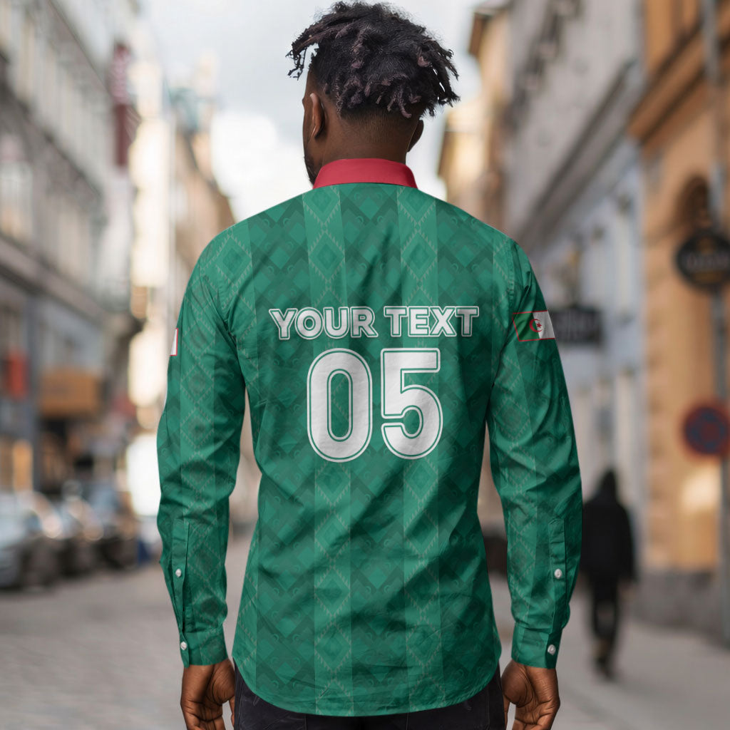 Custom Algeria Football 2026 Long Sleeve Button Shirt Algerian Geometric Patterns