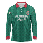 Custom Algeria Football 2026 Long Sleeve Polo Shirt Algerian Geometric Patterns
