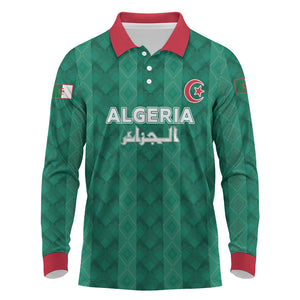 Custom Algeria Football 2026 Long Sleeve Polo Shirt Algerian Geometric Patterns