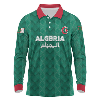 Custom Algeria Football 2026 Long Sleeve Polo Shirt Algerian Geometric Patterns