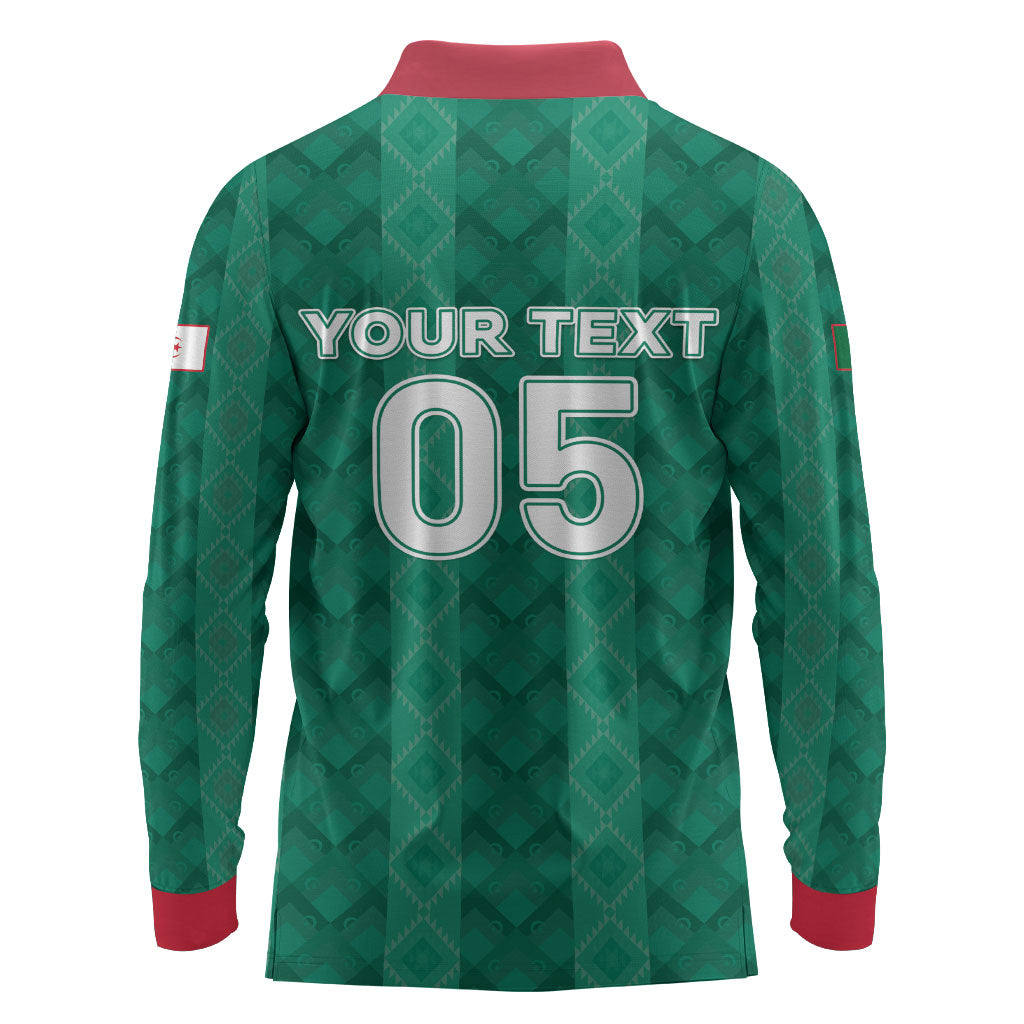 Custom Algeria Football 2026 Long Sleeve Polo Shirt Algerian Geometric Patterns