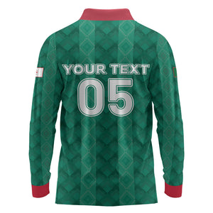 Custom Algeria Football 2026 Long Sleeve Polo Shirt Algerian Geometric Patterns