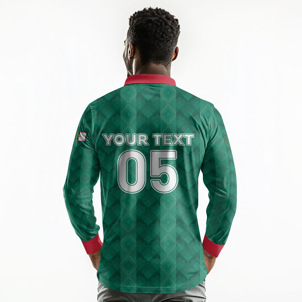 Custom Algeria Football 2026 Long Sleeve Polo Shirt Algerian Geometric Patterns