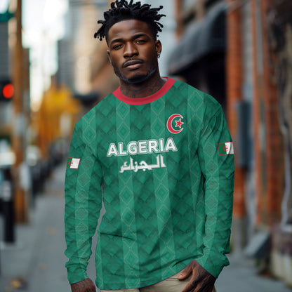 Custom Algeria Football 2026 Long Sleeve Shirt Algerian Geometric Patterns