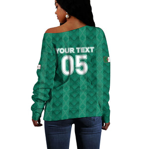 Custom Algeria Football 2026 Off Shoulder Sweater Algerian Geometric Patterns
