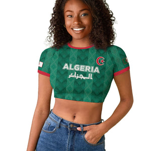 Custom Algeria Football 2026 Raglan Cropped T shirt Algerian Geometric Patterns