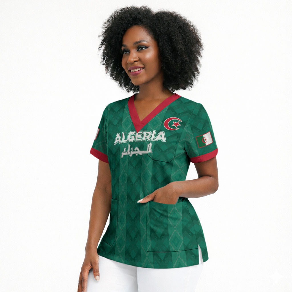 Custom Algeria Football 2026 Scrub Top Algerian Geometric Patterns