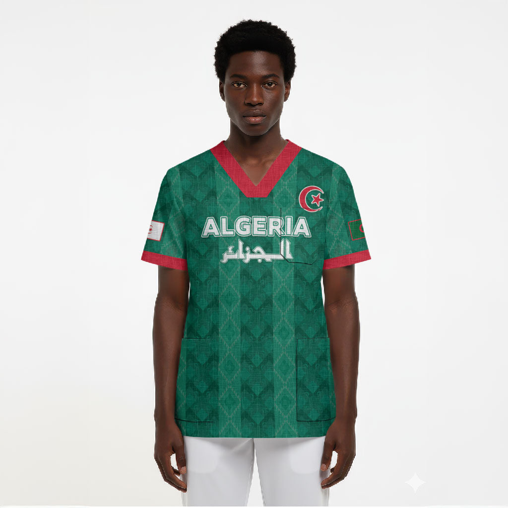Custom Algeria Football 2026 Scrub Top Algerian Geometric Patterns