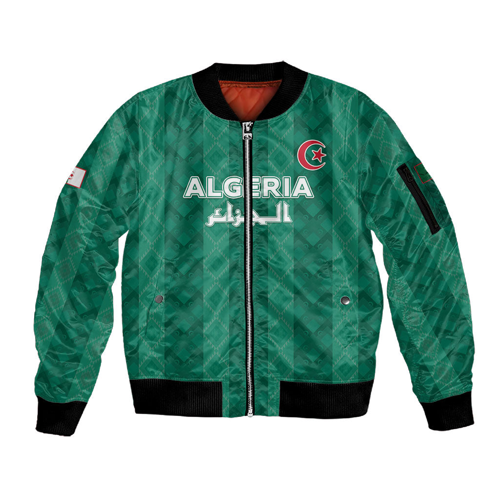 Custom Algeria Football 2026 Sleeve Zip Bomber Jacket Algerian Geometric Patterns