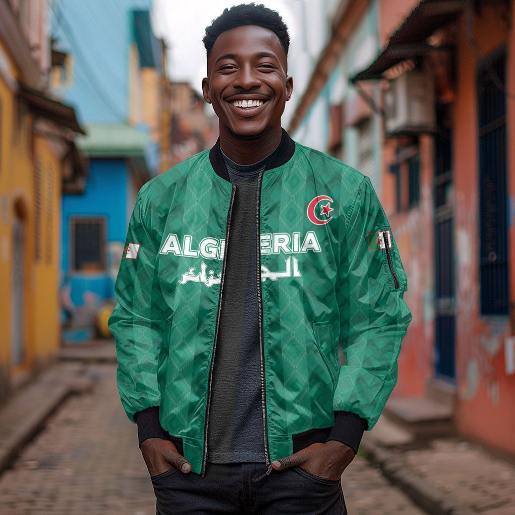 Custom Algeria Football 2026 Sleeve Zip Bomber Jacket Algerian Geometric Patterns