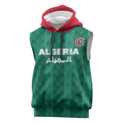 Custom Algeria Football 2026 Sleeveless Hoodie Algerian Geometric Patterns