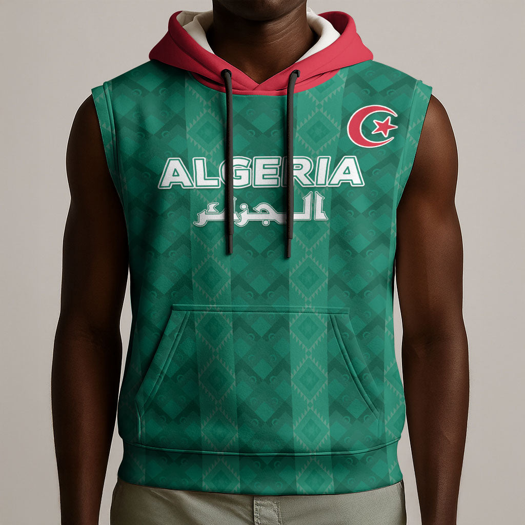 Custom Algeria Football 2026 Sleeveless Hoodie Algerian Geometric Patterns