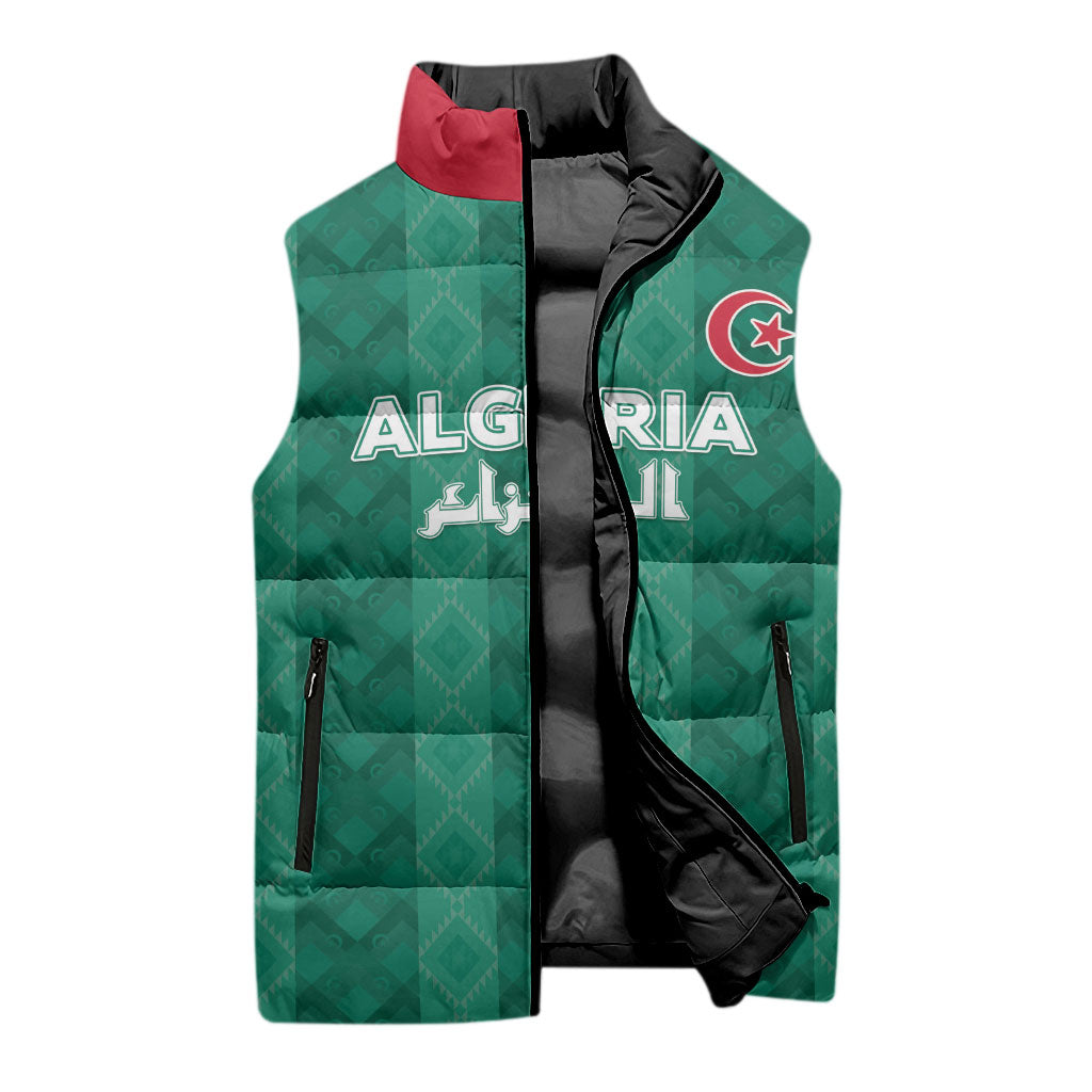 Custom Algeria Football 2026 Sleeveless Puffer Jacket Algerian Geometric Patterns