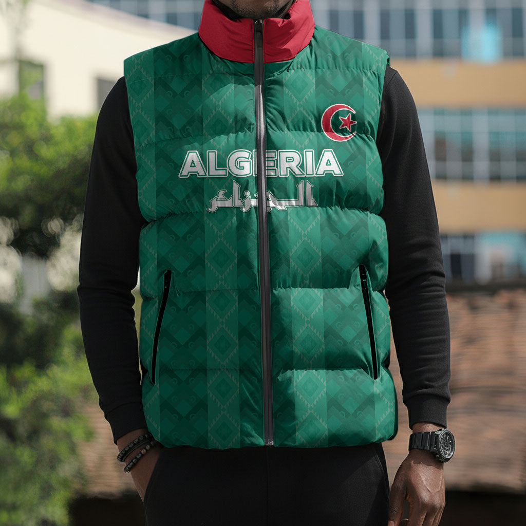Custom Algeria Football 2026 Sleeveless Puffer Jacket Algerian Geometric Patterns