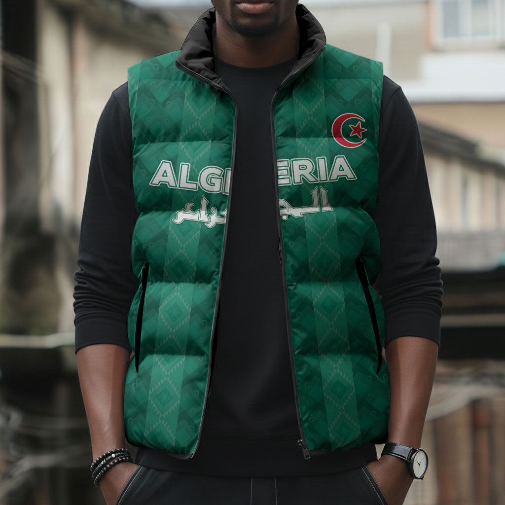 Custom Algeria Football 2026 Sleeveless Puffer Jacket Algerian Geometric Patterns