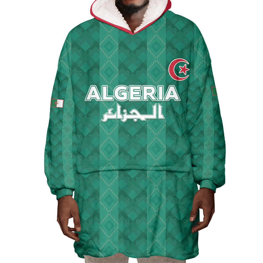 Custom Algeria Football 2026 Wearable Blanket Hoodie Algerian Geometric Patterns
