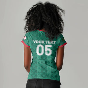Custom Algeria Football 2026 Women V-Neck T-Shirt Algerian Geometric Patterns