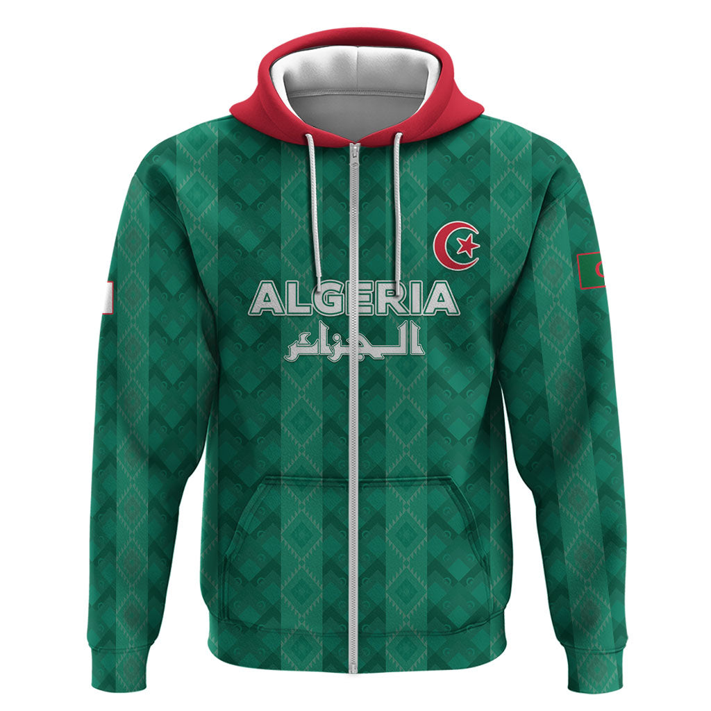Custom Algeria Football 2026 Zip Hoodie Algerian Geometric Patterns
