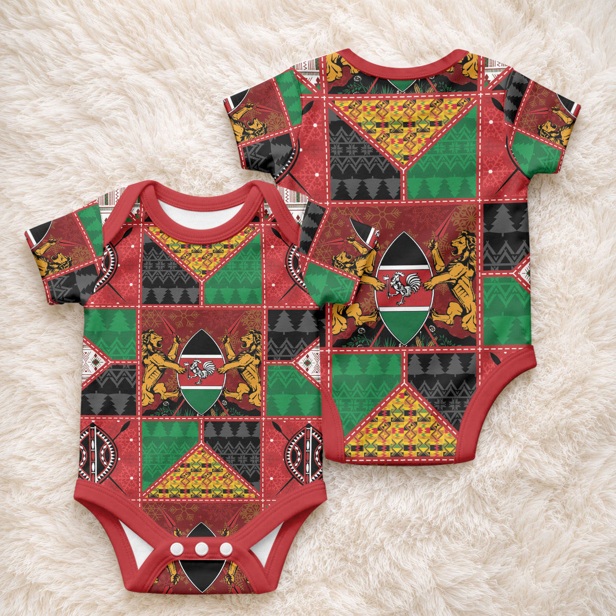 Kenya Christmas Baby Onesie Patchwork Style