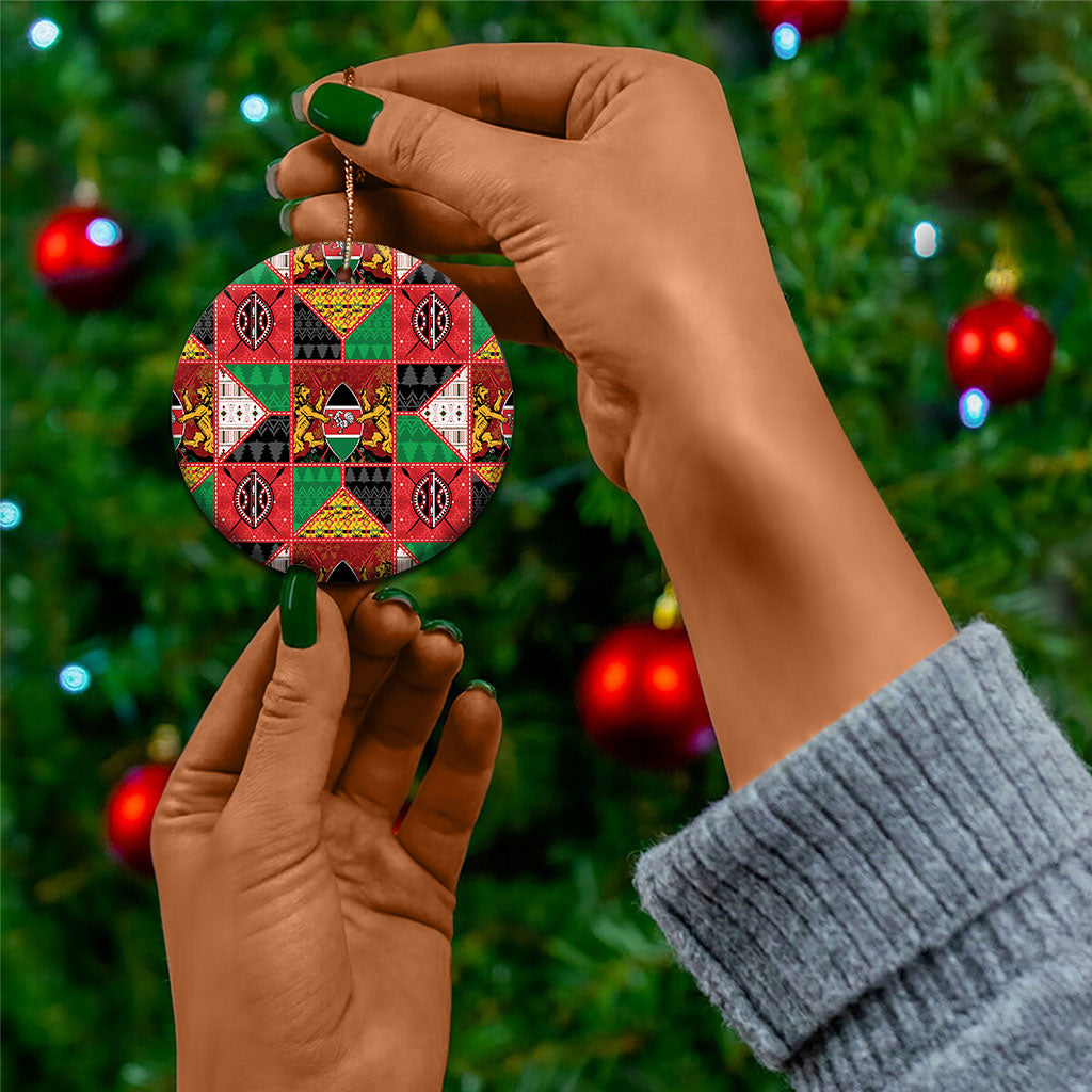 Kenya Christmas Ceramic Ornament Patchwork Style
