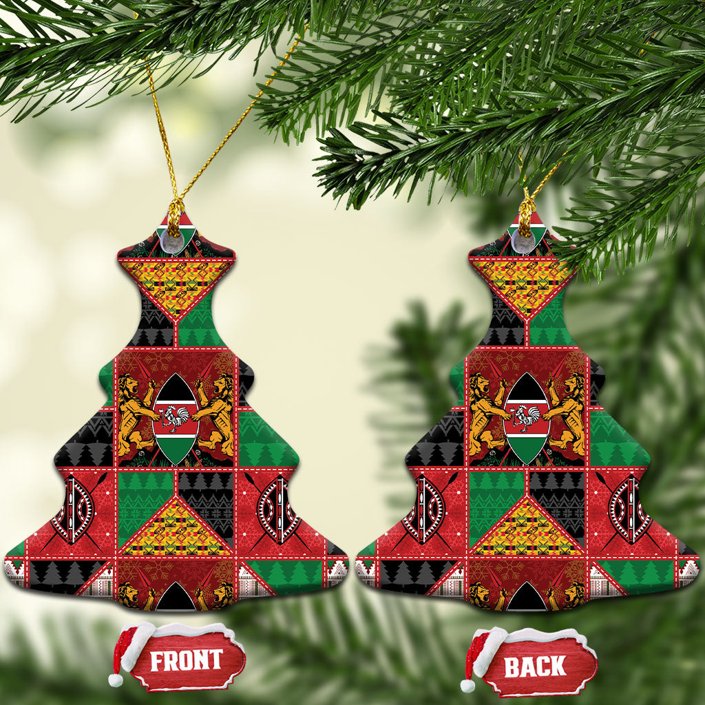 Kenya Christmas Ceramic Ornament Patchwork Style