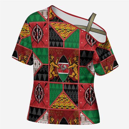 Kenya Christmas Cross Shoulder Shirt Patchwork Style