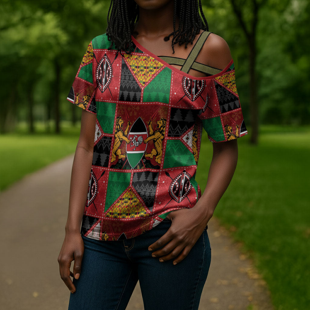 Kenya Christmas Cross Shoulder Shirt Patchwork Style