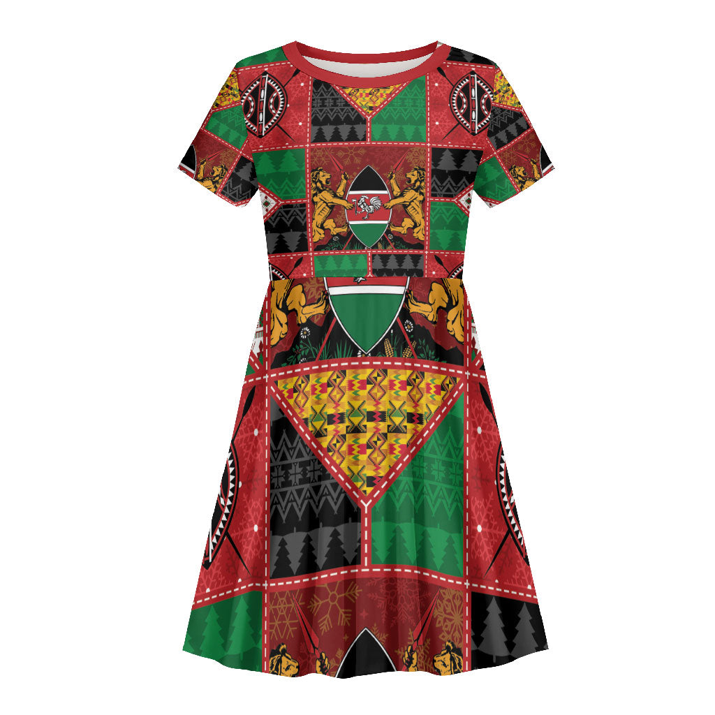 Kenya Christmas Kid Short Sleeve Dress Patchwork Style