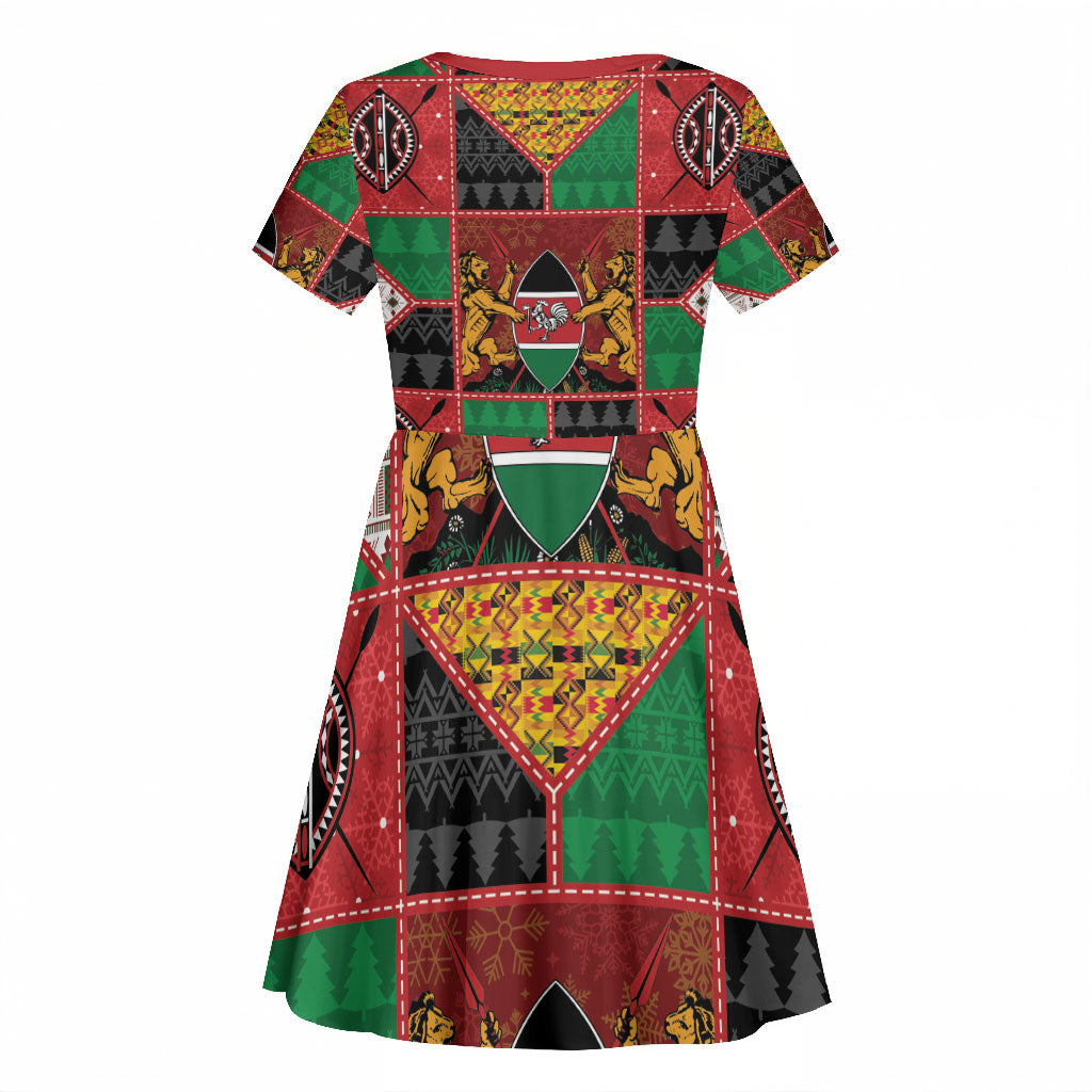 Kenya Christmas Kid Short Sleeve Dress Patchwork Style