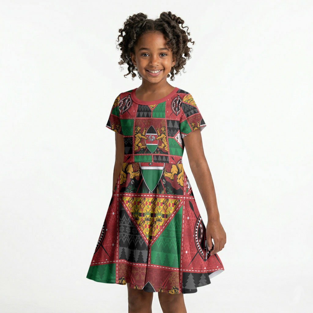 Kenya Christmas Kid Short Sleeve Dress Patchwork Style