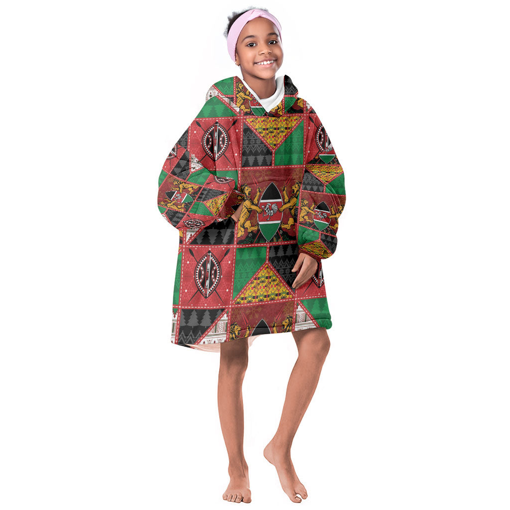 Kenya Christmas Kid Wearable Blanket Hoodie Patchwork Style