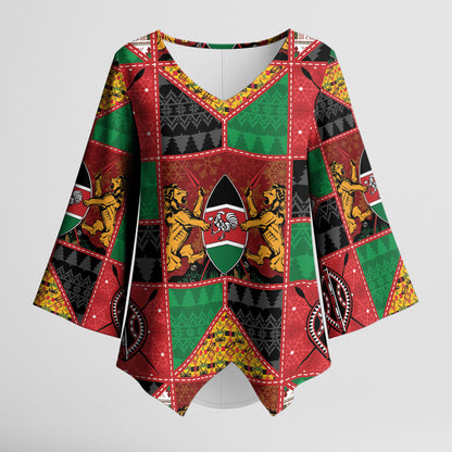 Kenya Christmas Kimono Sleeve Blouse Patchwork Style