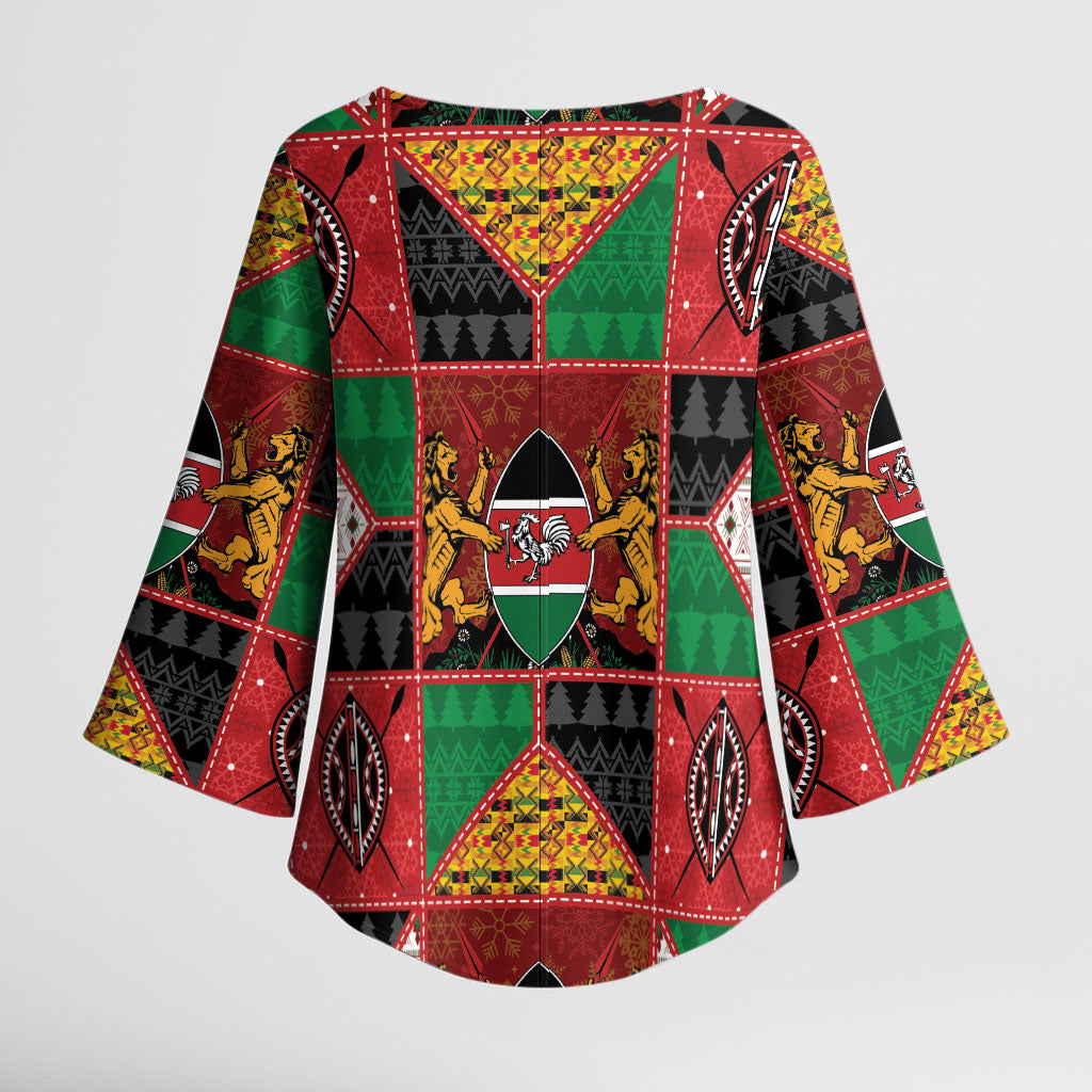 Kenya Christmas Kimono Sleeve Blouse Patchwork Style