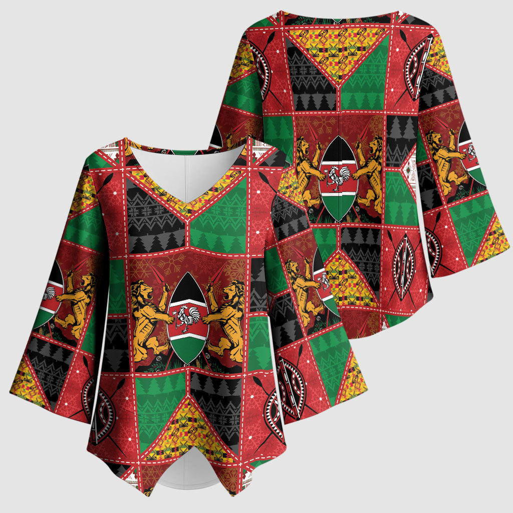Kenya Christmas Kimono Sleeve Blouse Patchwork Style