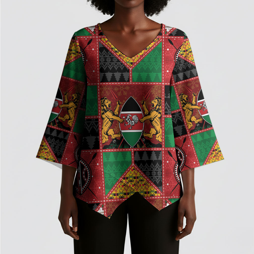 Kenya Christmas Kimono Sleeve Blouse Patchwork Style