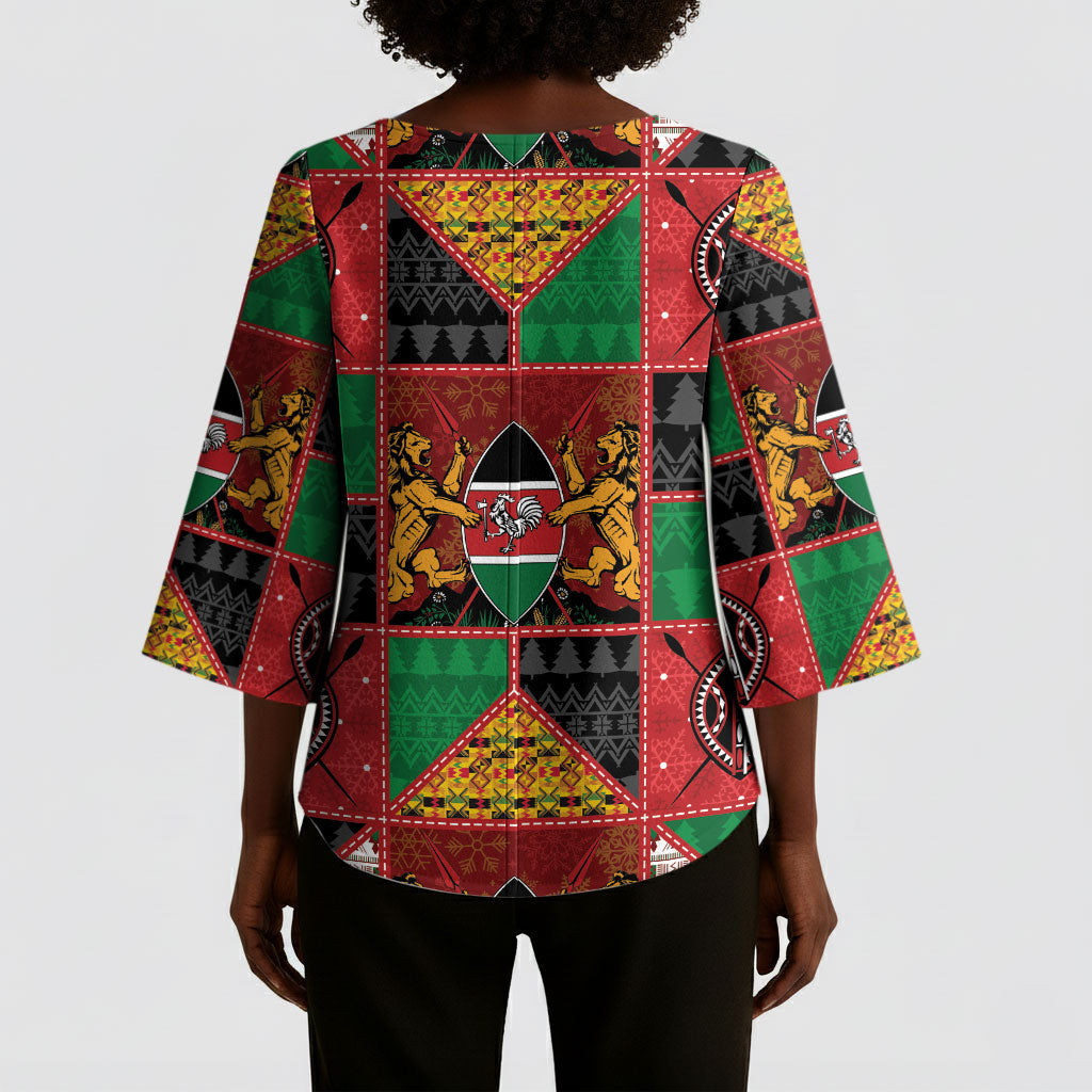Kenya Christmas Kimono Sleeve Blouse Patchwork Style