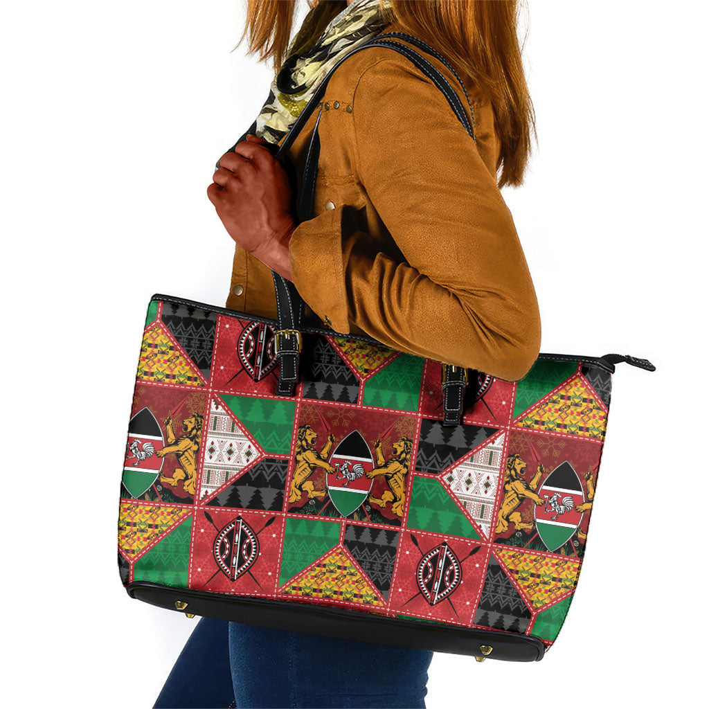 Kenya Christmas Leather Tote Bag Patchwork Style