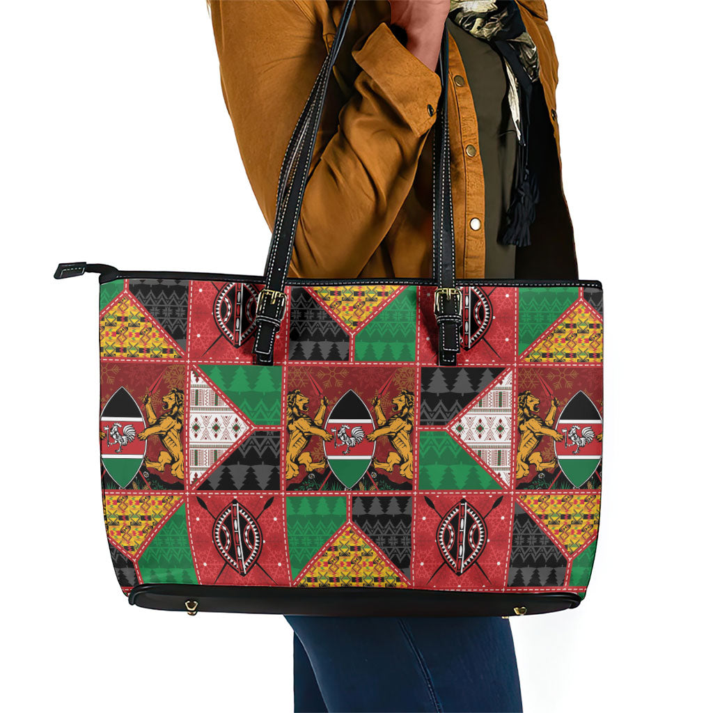 Kenya Christmas Leather Tote Bag Patchwork Style