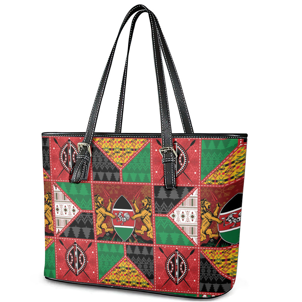Kenya Christmas Leather Tote Bag Patchwork Style