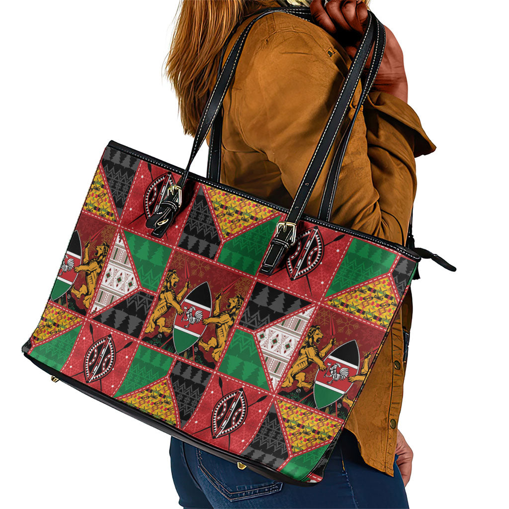 Kenya Christmas Leather Tote Bag Patchwork Style