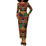 Kenya Christmas Long Sleeve Bodycon Dress Patchwork Style