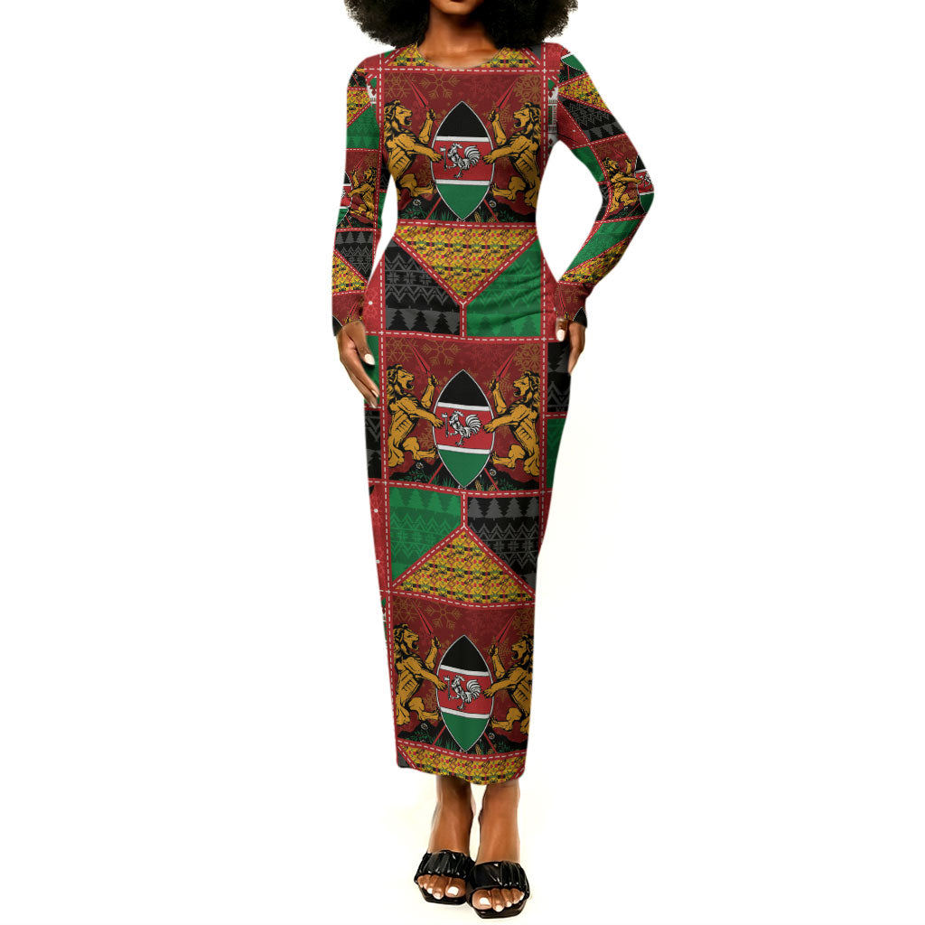 Kenya Christmas Long Sleeve Bodycon Dress Patchwork Style